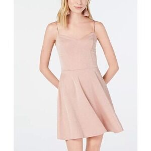 BCX Womens Metallic Fit & Flare Sleeveless Mini Dress Size M Blush Pink Strappy